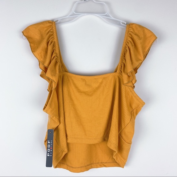 NWT Poof New York Mustard Yellow Flirty Crop Top - Picture 3 of 3